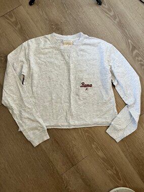 Worn University of Alabama Long Sleeve Crop T-Shirt Light Grey with Pocket